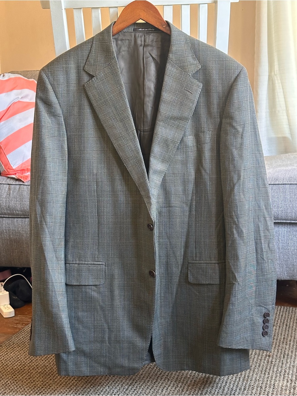 Canali Saks Fifth Avenue Glen Plaid Brown Tan Navy Men’s Sports Coat Size 44 L